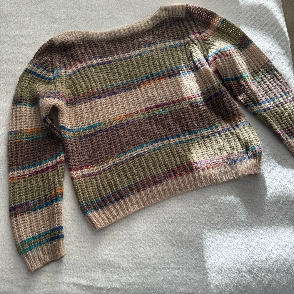 Vintage Striped Crewneck Sweater in Beige, Brown, Olive & Multicolor
